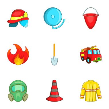 Yangın Icons set, karikatür tarzı