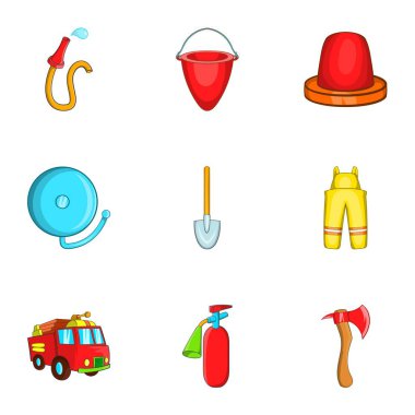 Yangın Icons set, karikatür tarzı koruma