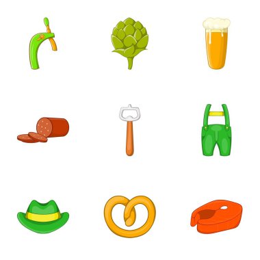 Bira tatil Icons set, karikatür tarzı