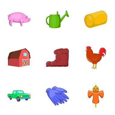 Hayvan çiftliği Icons set, karikatür tarzı