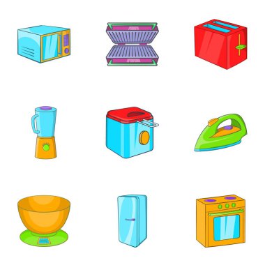 Teknik Icons set, karikatür tarzı