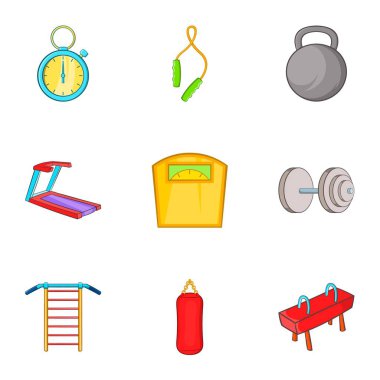 Spor salonu Icons set, karikatür tarzı