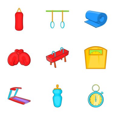 Fitness Oda simgeler sınıflarda ayarla, tarzı çizgi film