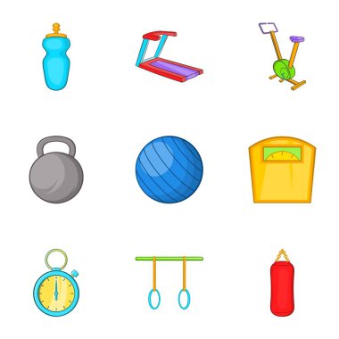 Egzersiz Oda Icons set, karikatür tarzı