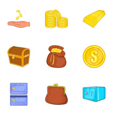 Cash icons set, cartoon style clipart