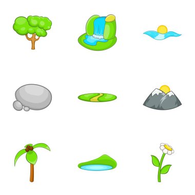 Doğa Icons set, karikatür tarzı