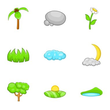 Manzara Icons set, karikatür tarzı