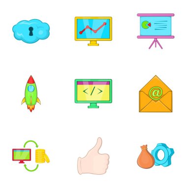 SEO promosyon Icons set, karikatür tarzı