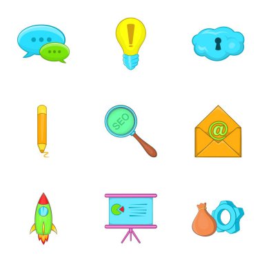 SEO Optimizasyon Icons set, karikatür tarzı