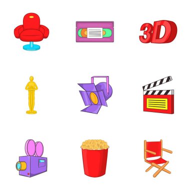 İzlerken film Icons set, karikatür tarzı
