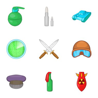 Savaş ekipman Icons set, karikatür tarzı