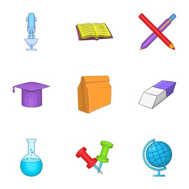 Okul binası Icons set, karikatür tarzı