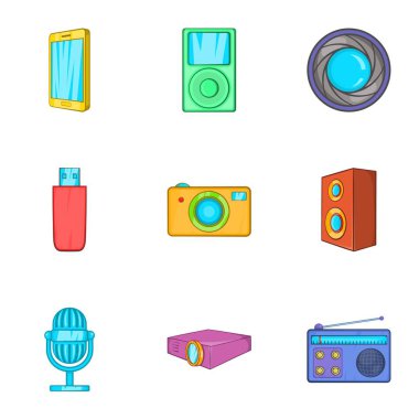 Elektronik Icons set, karikatür tarzı