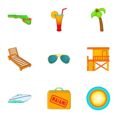 Miami Icons set, karikatür tarzı turizm