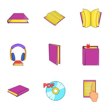 Kitaplar Icons set okuma, karikatür tarzı