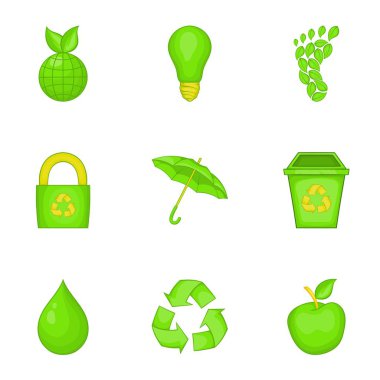 Ekoloji Icons set, karikatür tarzı