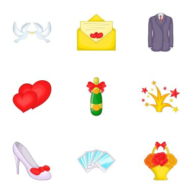 Düğün simgeler ayarla, tarzı çizgi film