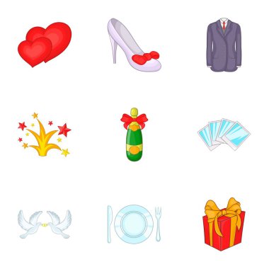 Düğün töreni simgeler ayarla, tarzı çizgi film