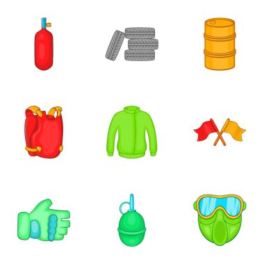Rekabet paintball Icons set, karikatür tarzı