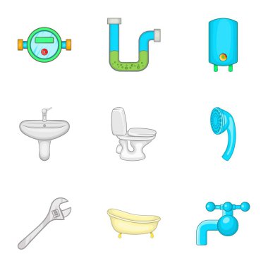 Sıhhi tesisat Icons set, karikatür tarzı