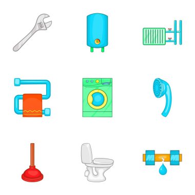 Banyo Icons set, karikatür tarzı için donatım