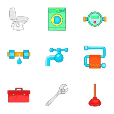 Banyo Icons set, karikatür tarzı