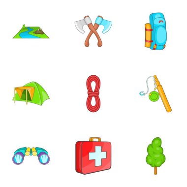 Icons set kamp, karikatür tarzı
