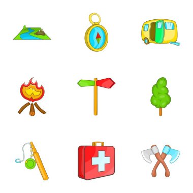 Kamp Icons set, karikatür tarzı