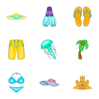 Beach Tatil Icons set, karikatür tarzı