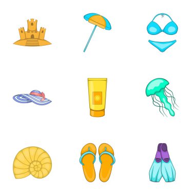 Beach Icons set, karikatür tarzı