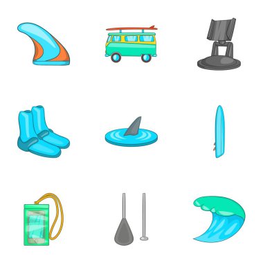 Sörf simgeler sette Yüzme, karikatür tarzı