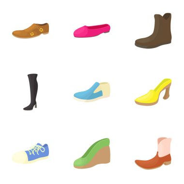 Ayakkabı Icons set, karikatür tarzı türleri