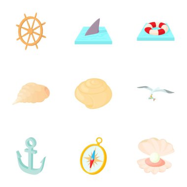 Okyanus Icons set, karikatür tarzı