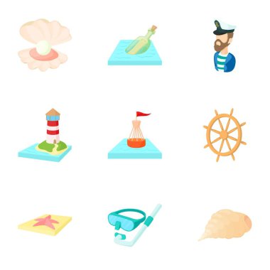 Deniz tema Icons set, karikatür tarzı