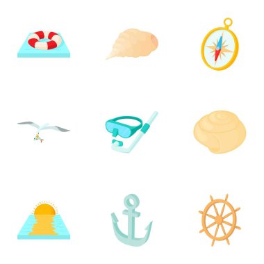 Tatil deniz Icons set, karikatür tarzı tarafından