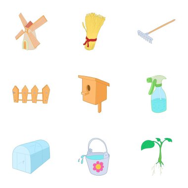 Icons set, karikatür tarzı Bahçe öğeler