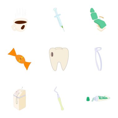 Diş hekimi Icons set, karikatür tarzı