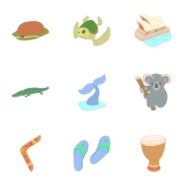 Avustralya Icons set, karikatür tarzı tatil
