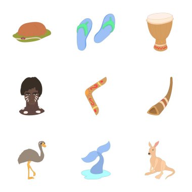 Avustralya Icons set, karikatür tarzı turizm