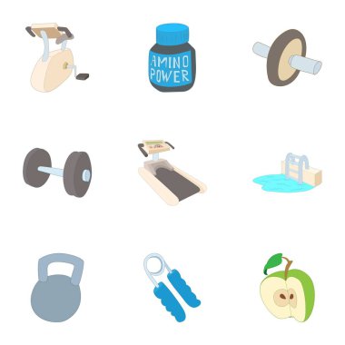 Spor salonu Icons set, karikatür tarzı sınıflarda