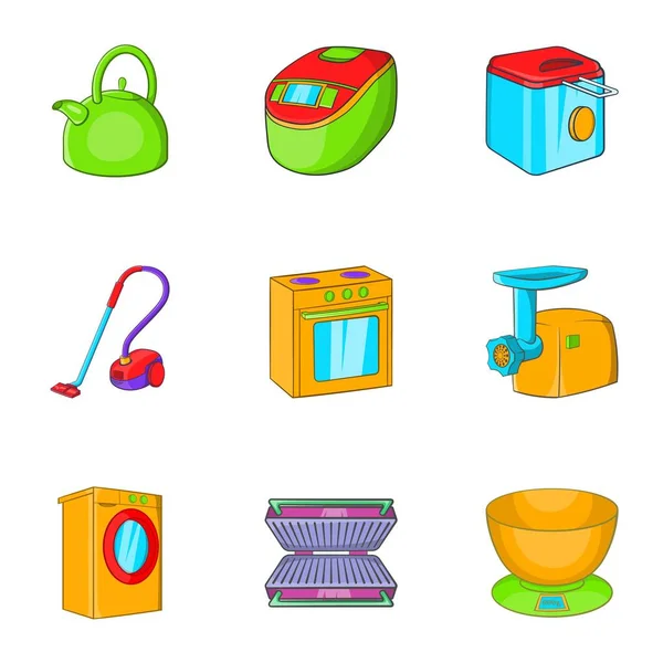 Conjunto de iconos de electrodomésticos, estilo dibujos animados — Vector de stock