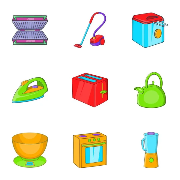 Set di icone per elettrodomestici, stile cartone animato — Vettoriale Stock