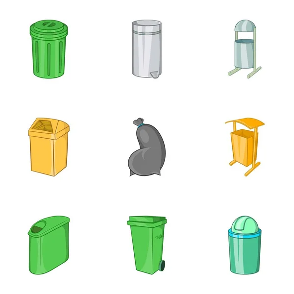 Garbage icons set, cartoon style — Stock Vector