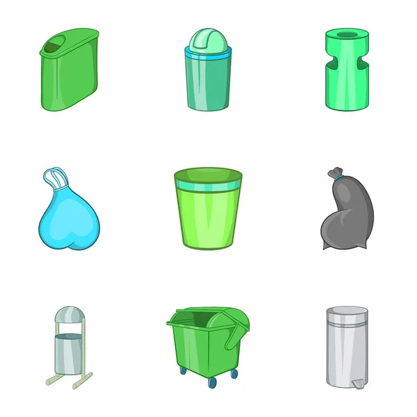 Capacidad para conjunto de iconos de basura, estilo de dibujos animados — Vector de stock