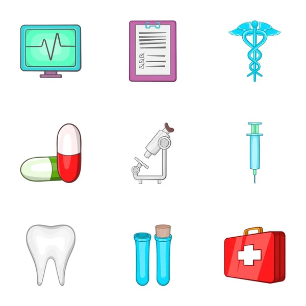 Diagnose iconen set, cartoon stijl — Stockvector