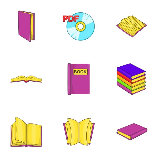 Conjunto de iconos de libros de texto, estilo de dibujos animados — Vector de stock