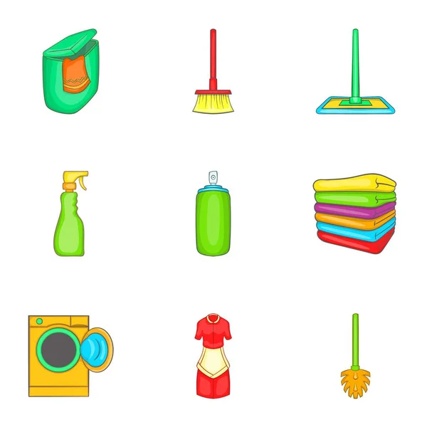 Ensemble d'icônes de nettoyage de maison, style dessin animé — Image vectorielle
