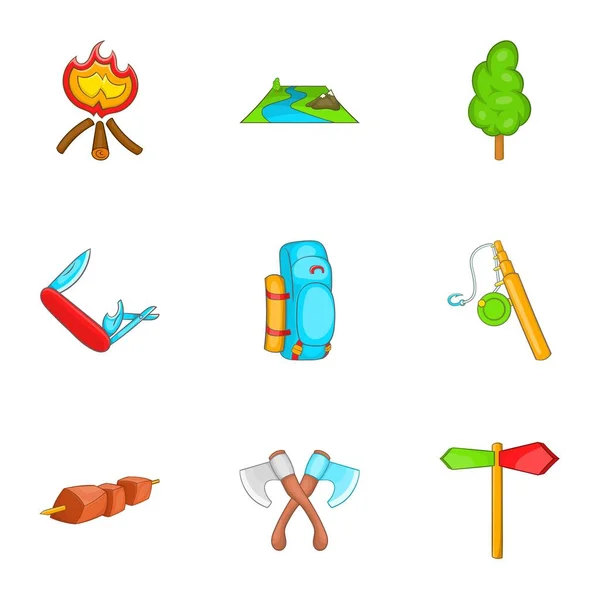 Campground icons set, cartoon style — Stock Vector