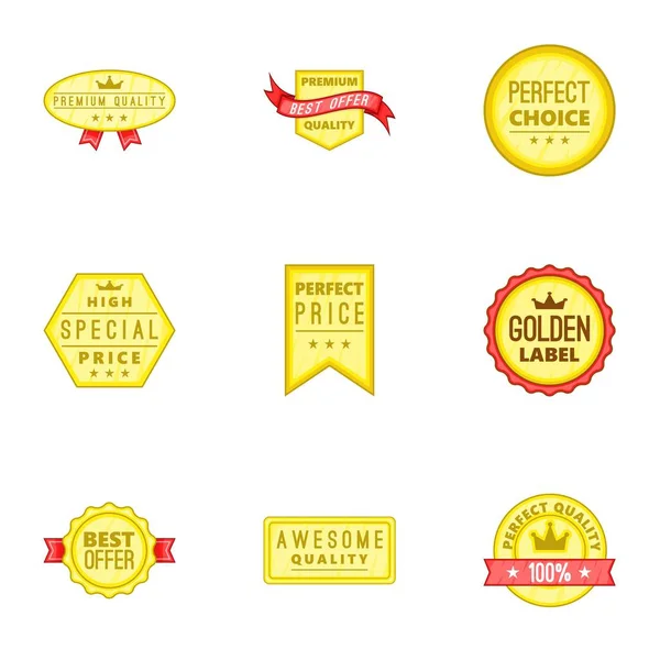 Conjunto de ícones de qualidade de tag, estilo dos desenhos animados — Vetor de Stock