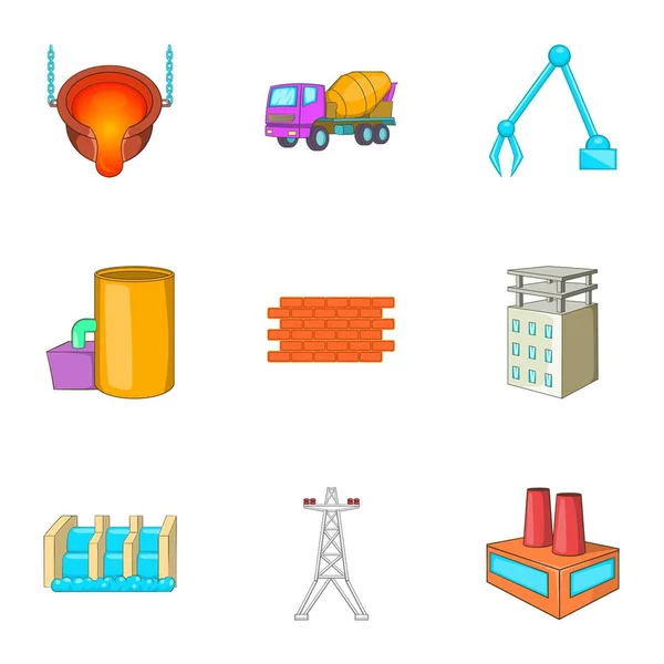Conjunto de iconos de plantas metalúrgicas, estilo de dibujos animados — Vector de stock